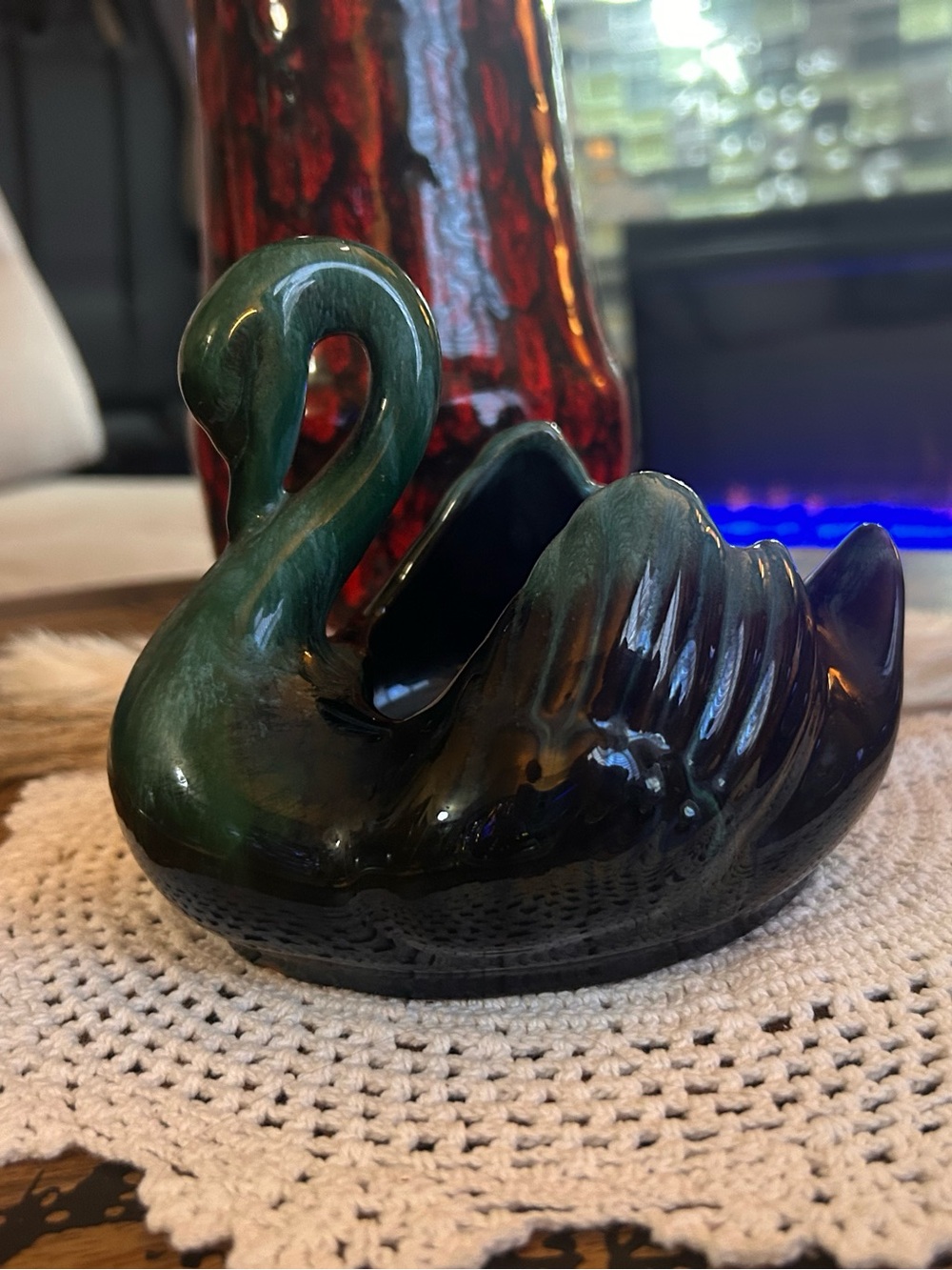 Vintage Blue Mountain Pottery Swan Planter | Canadian Pottery | Deep Green Drip